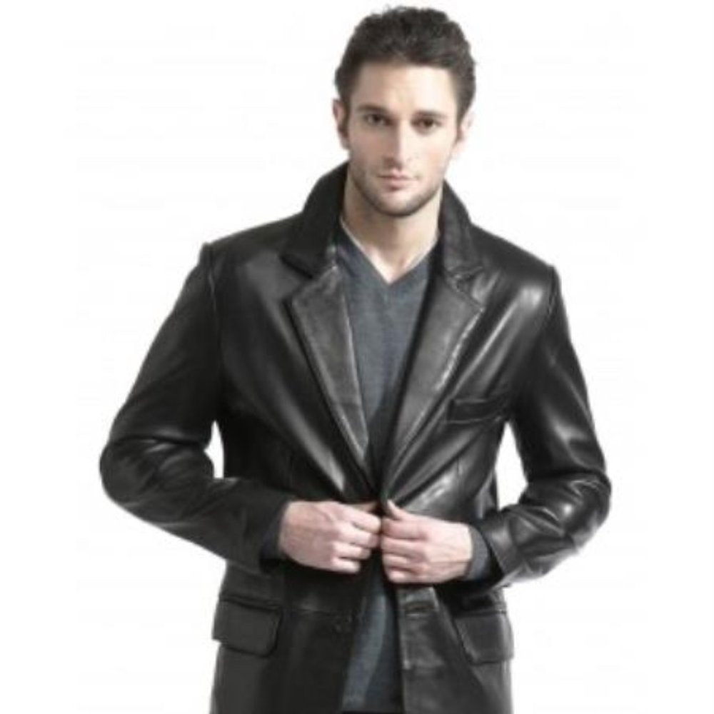 Wilsons Black Leather Collared 2 Button Jacket - image 1